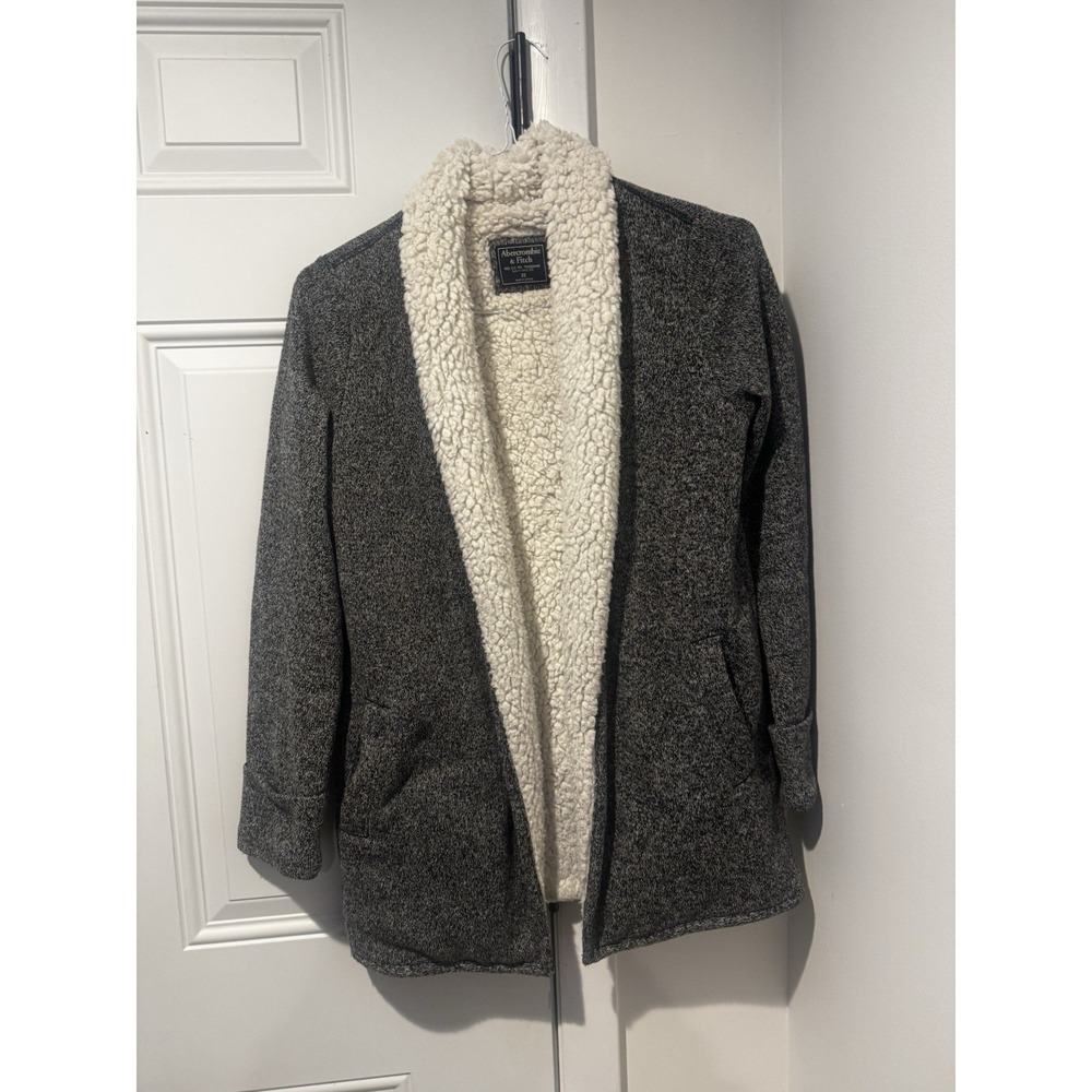 Abercrombie & Fitch Women's Sherpa Lined Open Front Cardigan Gray XS Cozy